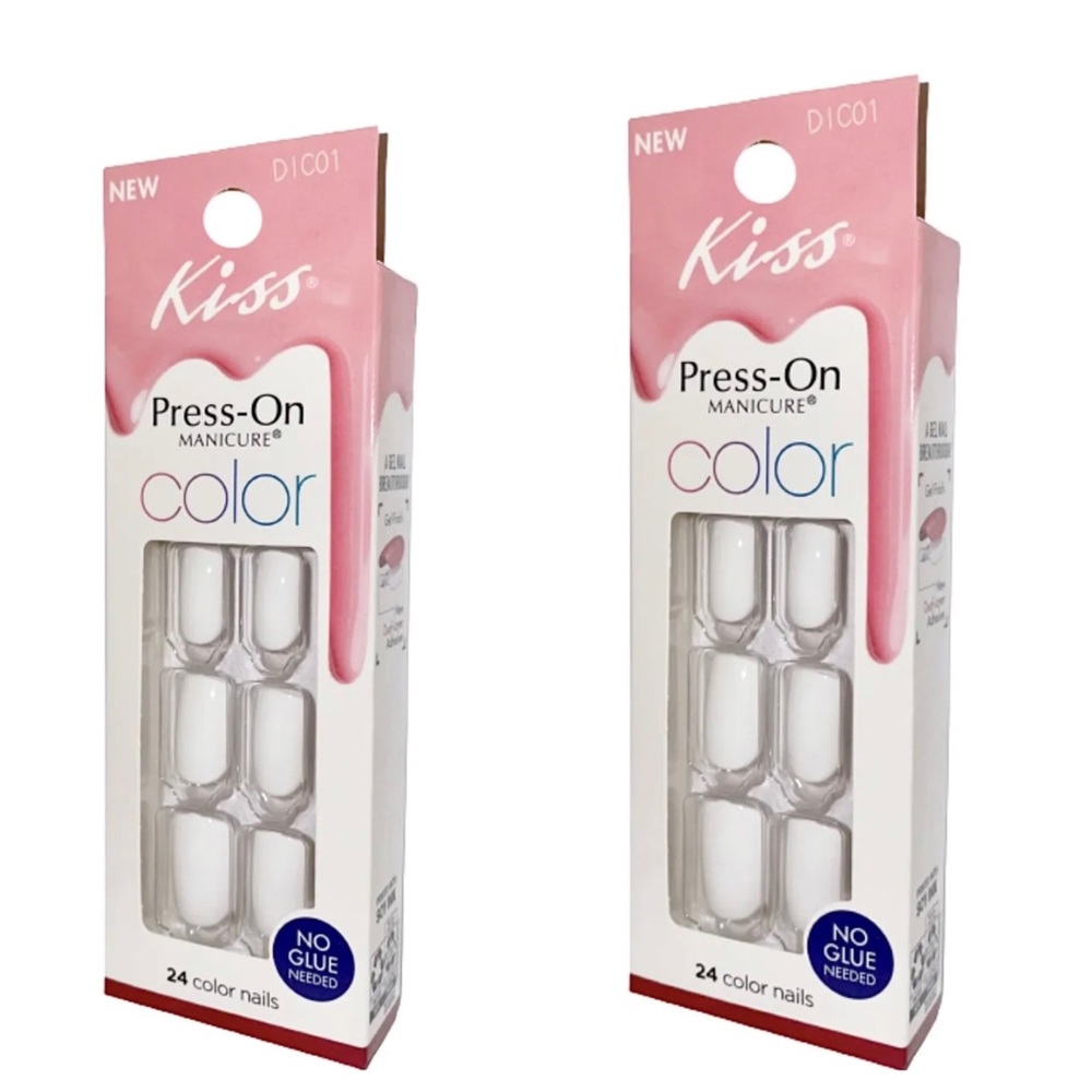 KISS Press On Manicure Color Medium Length White Nails x 2 Packs !